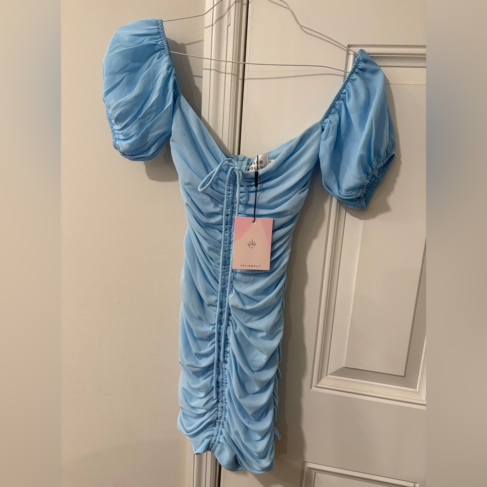 Hello Molly Sky Blue Ruched Dress